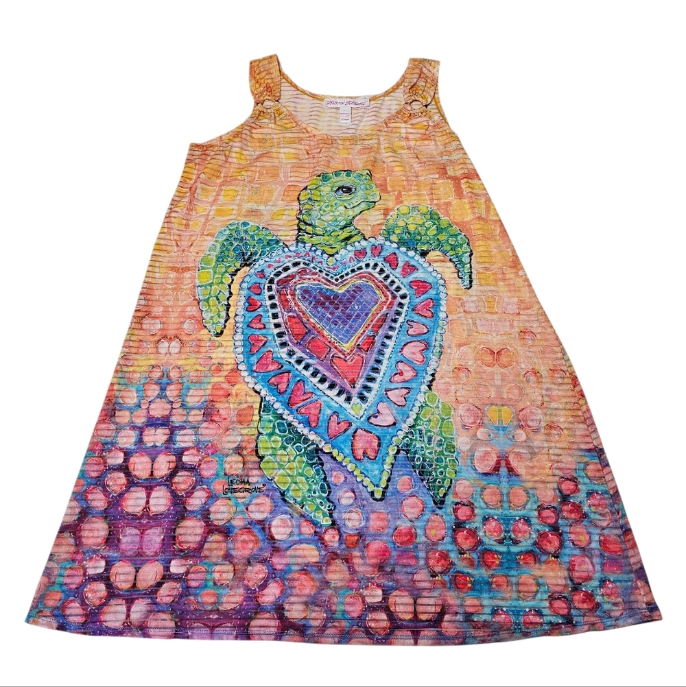 Leoma Lovegrove Knit Art To Wear Dress Sea Heart Tropical Coverup Resort Sz L